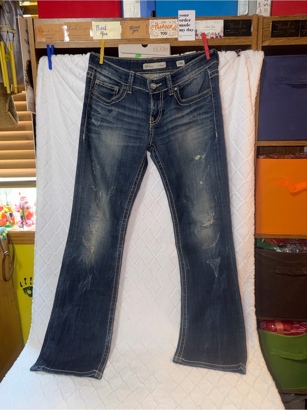 BKE Distressed Dark Blue Flare Jeans